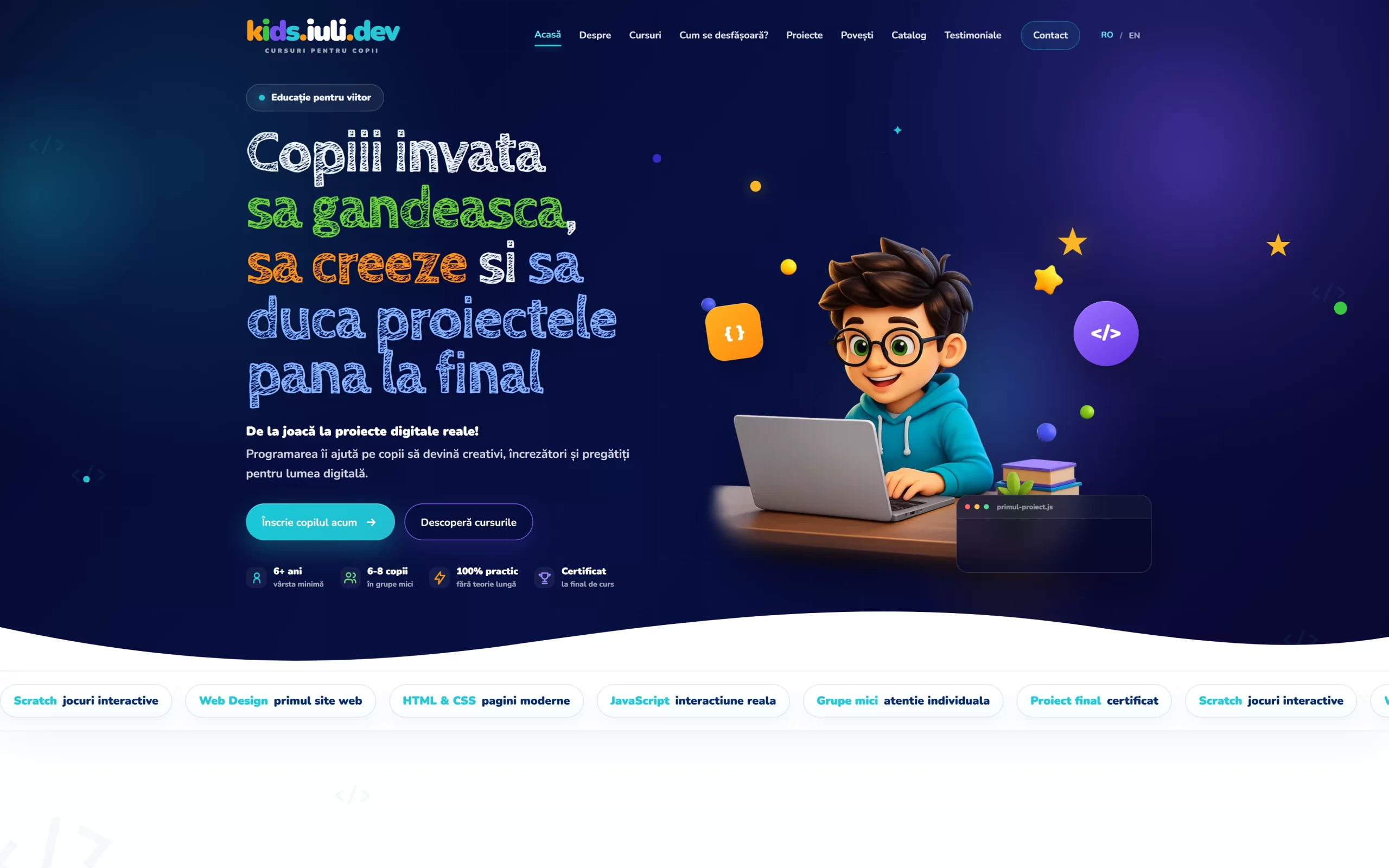 kids.iuli.dev — cursuri de programare pentru copii — desktop
